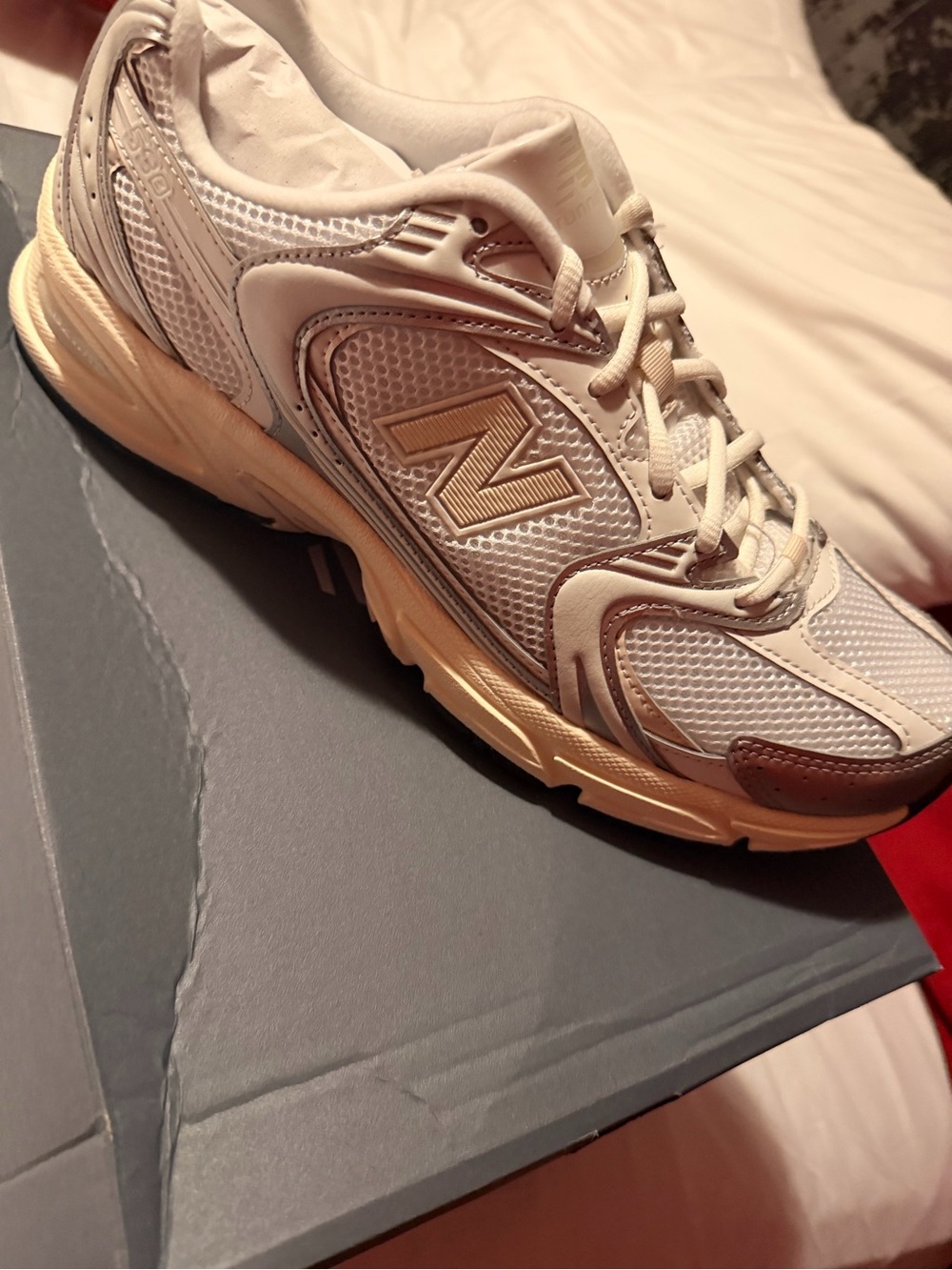 New Balance Women's Neutral Cream and Tan Mesh Sneaker